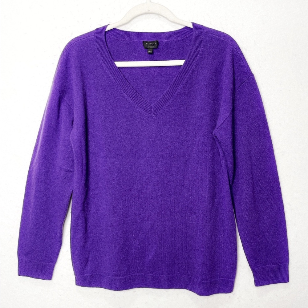 Talbots 100% Pure Cashmere V Neck Long Sleeve Purple Sweater Size Large Luxury - Picture 2 of 5